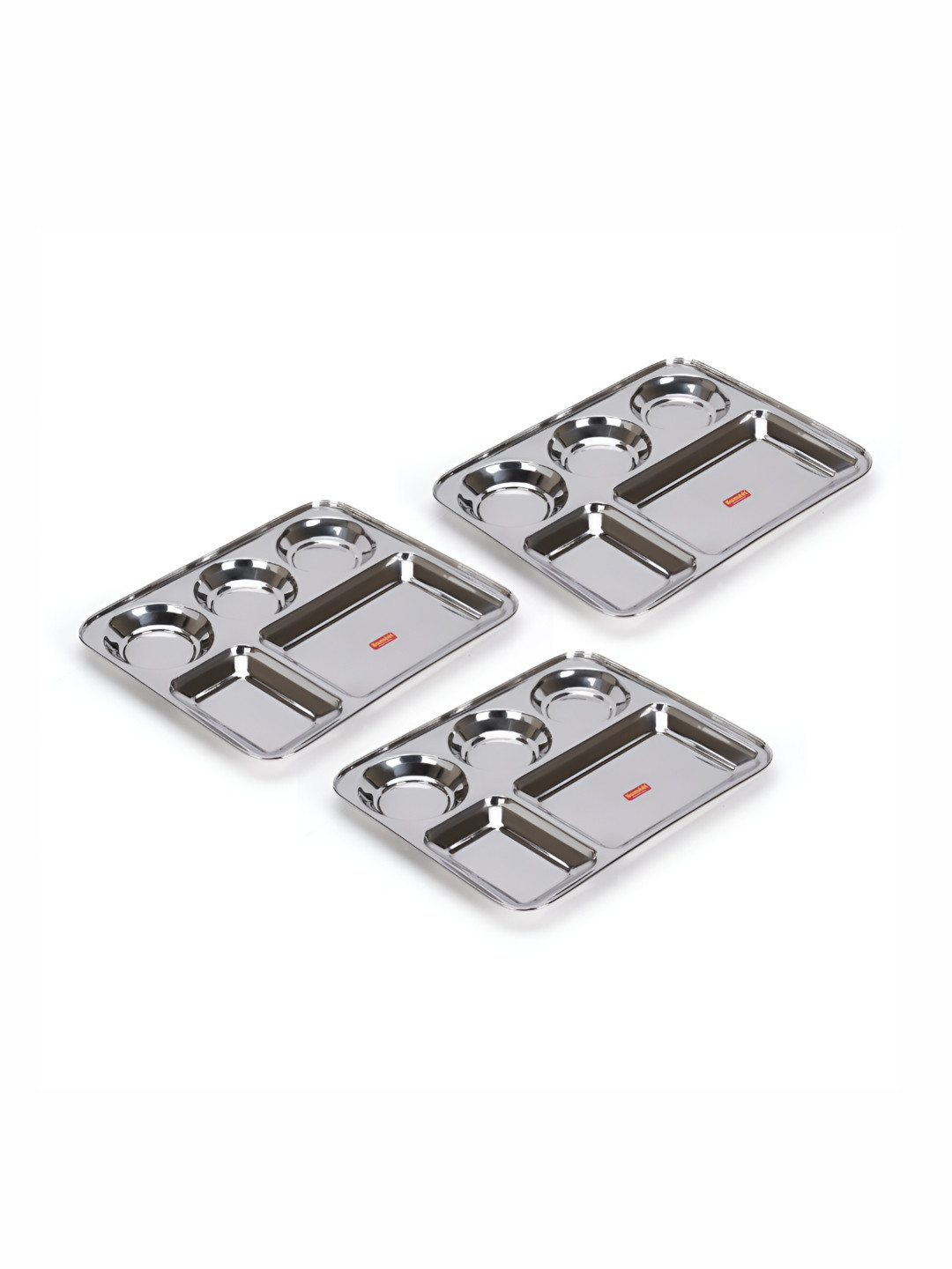 Sumeet 3 Pcs Stainless Steel Rectangular Compartment Dinner Plates