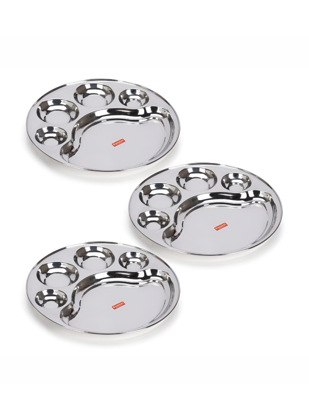 Sumeet 3 Pcs Stainless-Steel 5-in-1 Compartment Plates