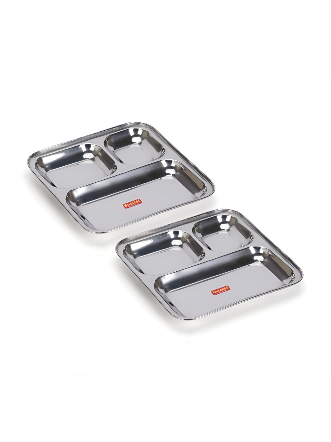 Sumeet 2 Pcs Stainless Steel Rectangular Compartment Plates