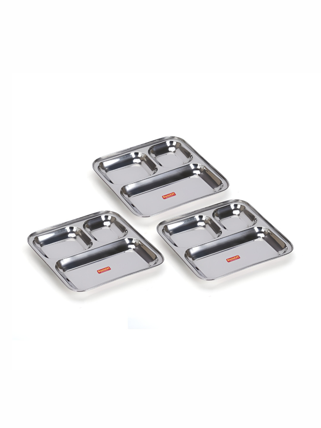 Sumeet 3 Pcs Stainless Steel Rectangular Compartment Plates