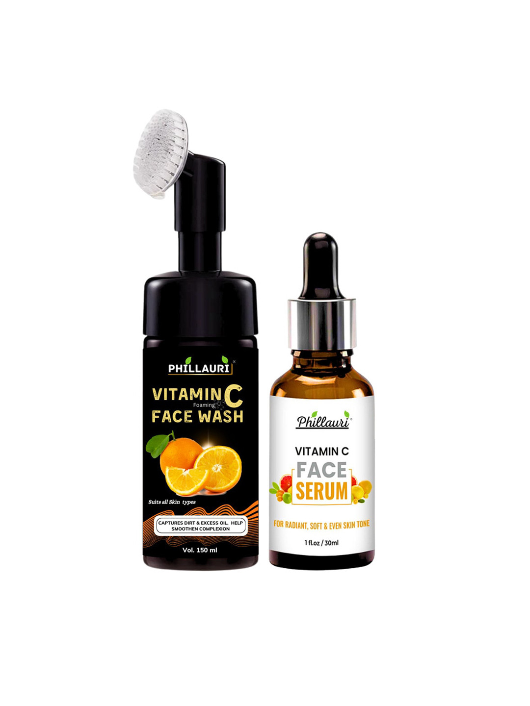 Phillauri Set of Vitamin C Foaming Face Wash - 150ml & Vitamin C Face Serum - 30ml