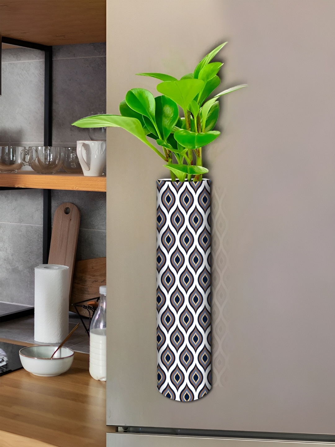 DecorTwist Black Printed Metal Fridge Magnetic Planter