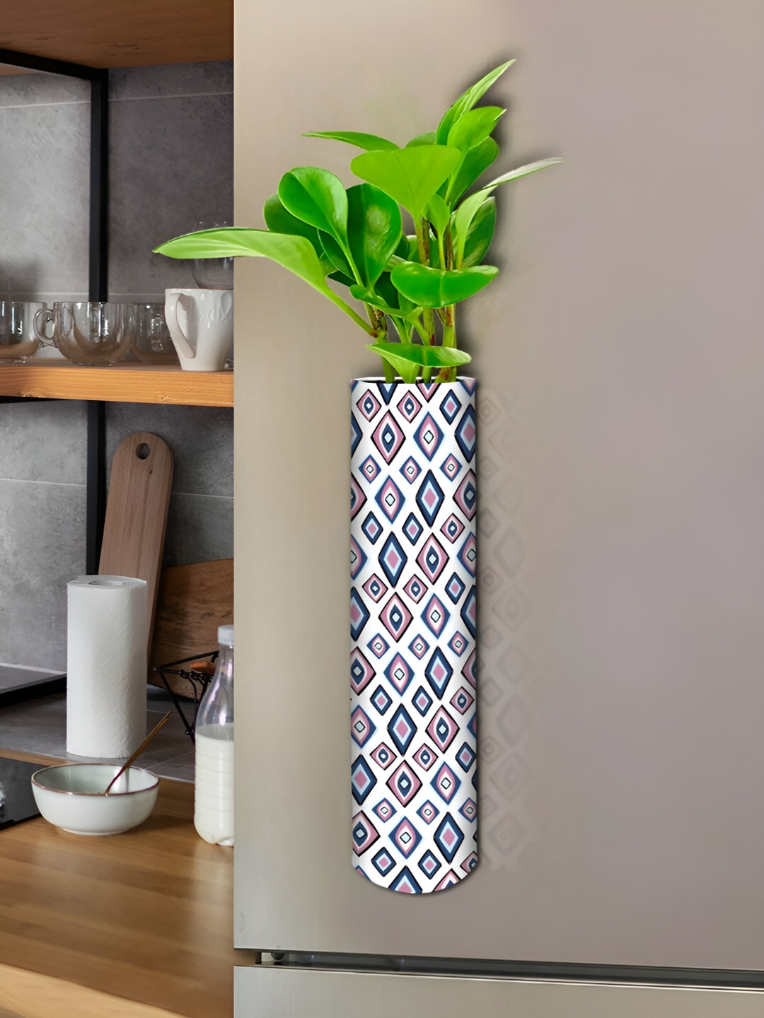 DecorTwist White Metal Magnetic Fridge Planter