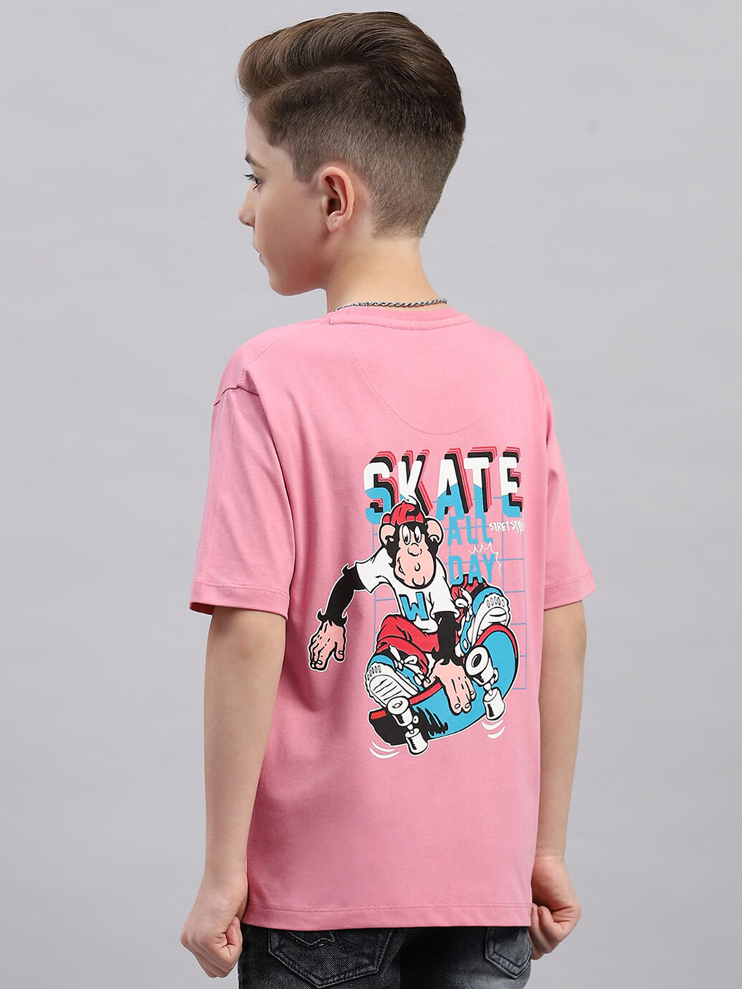 Monte Carlo Boys Typography Drop-Shoulder Sleeves Applique T-shirt
