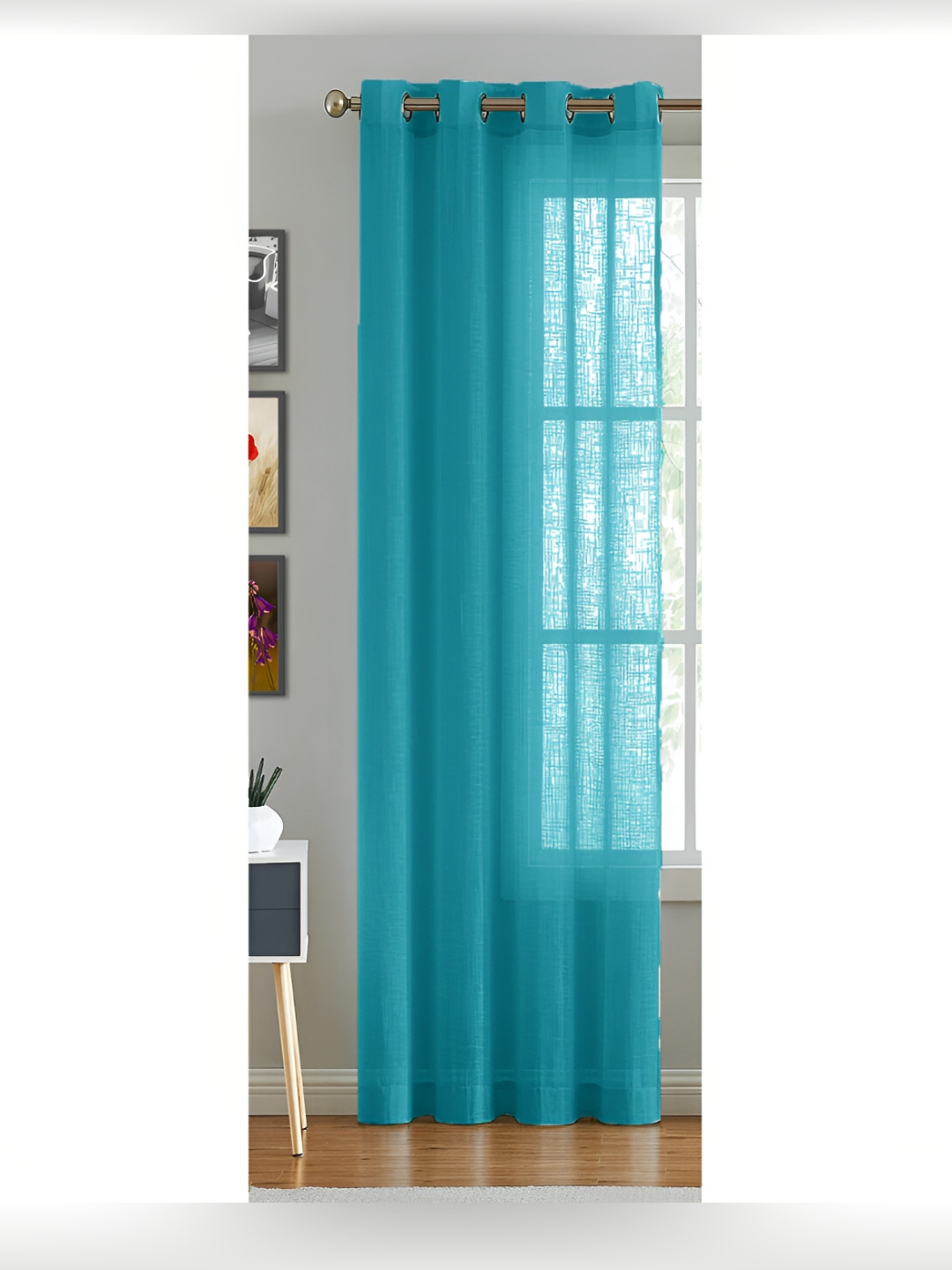 HOMEMONDE Blue Cotton Eyelet Sheer Door Curtain