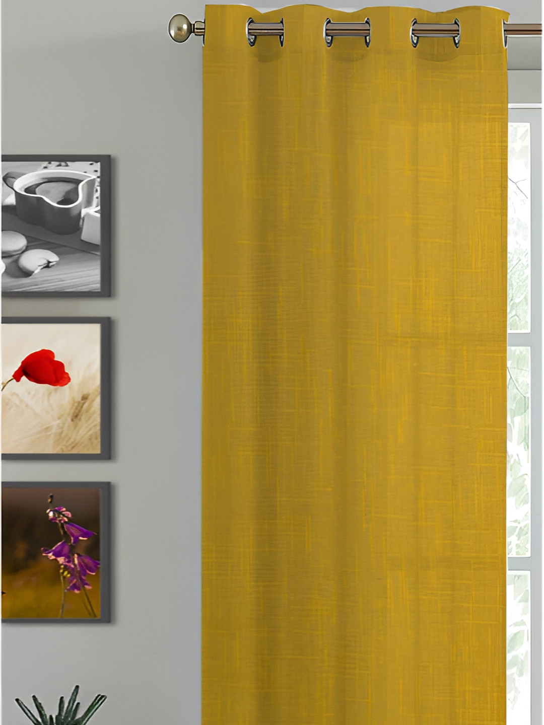 HOMEMONDE Yellow Cotton Eyelet Sheer Door Curtains