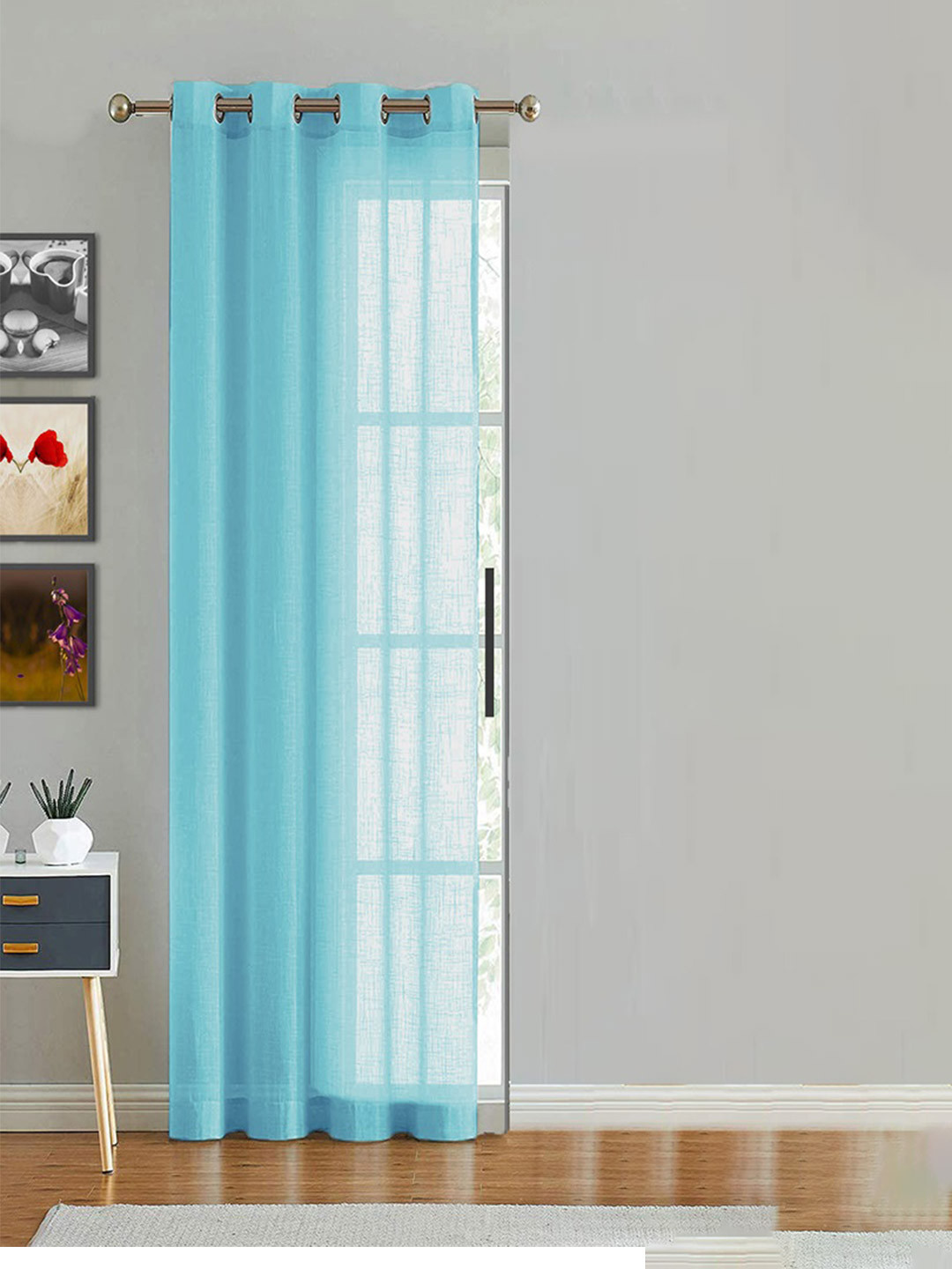 HOMEMONDE Blue Sheer Cotton Long Door Curtain