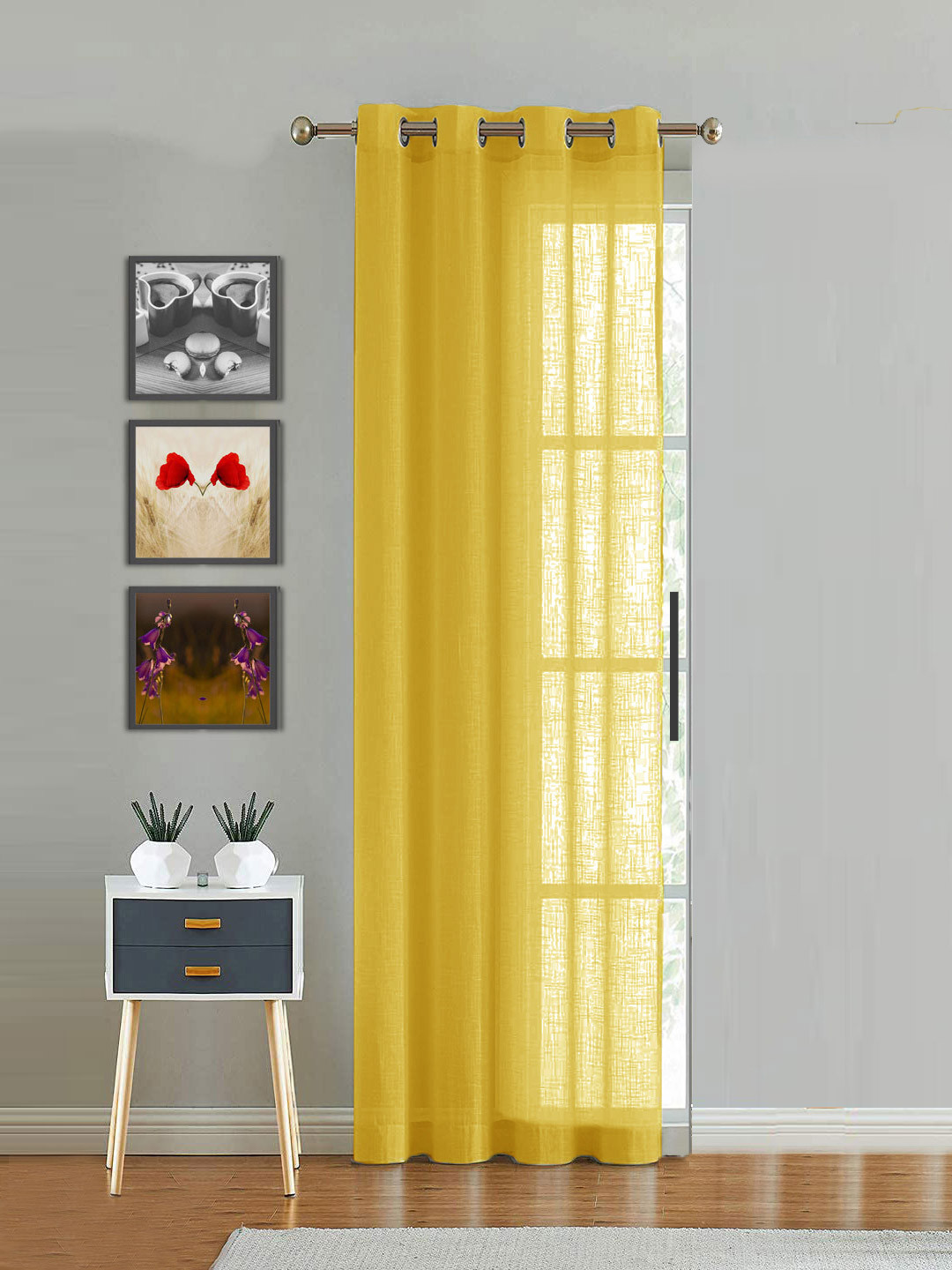 HOMEMONDE Yellow Sheer Long Door Curtain