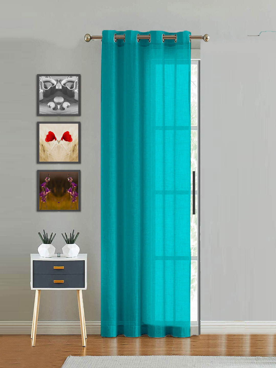 HOMEMONDE Blue Sheer Cotton Long Door Curtain