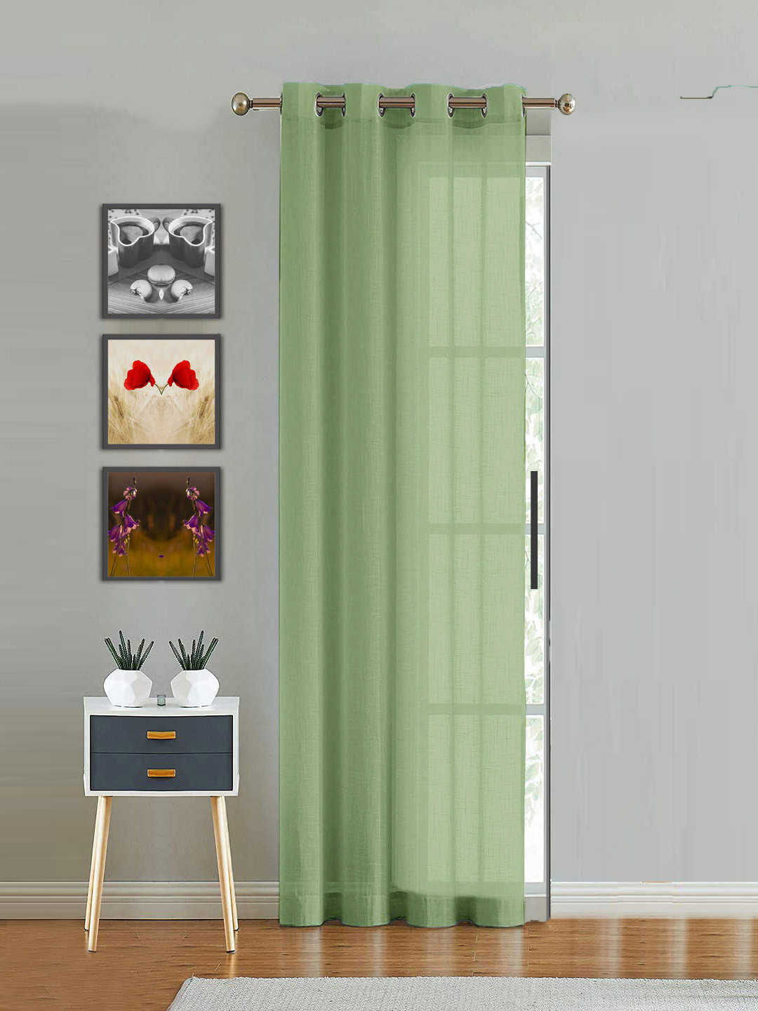 HOMEMONDE Green Sheer Cotton Window Curtain