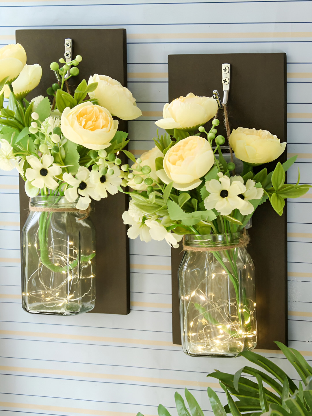 TIED RIBBONS Wood Floral Glossy Hanging Hall 2Pcs Wall Hangings-12In