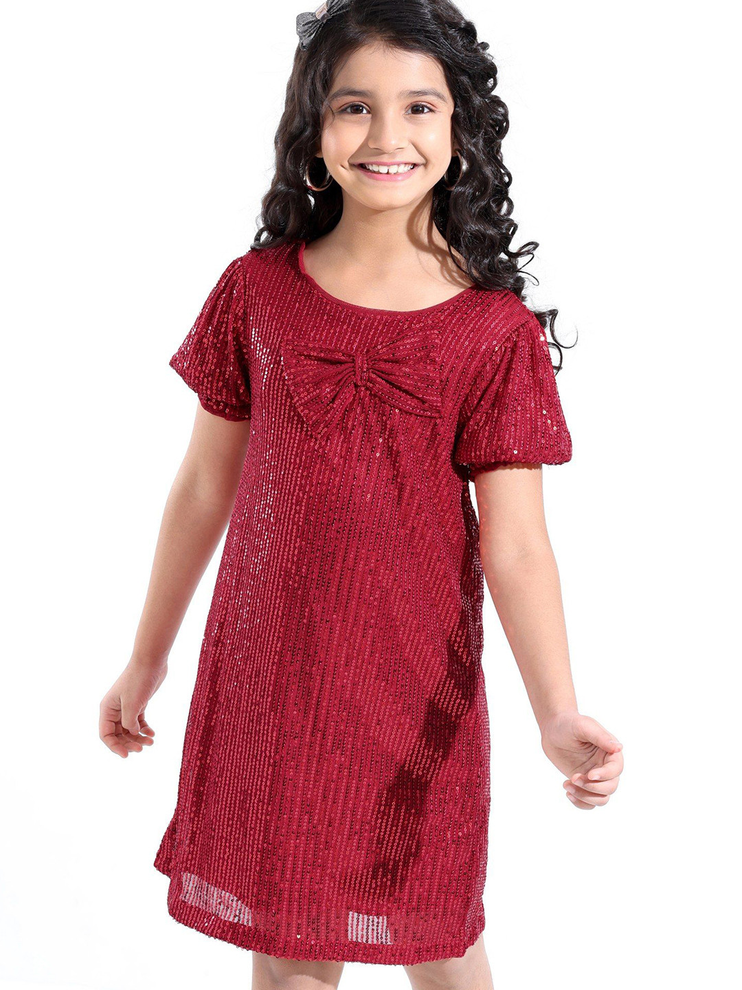 Hola Bonita Girls Embellished Self Design Straight A-Line Dress