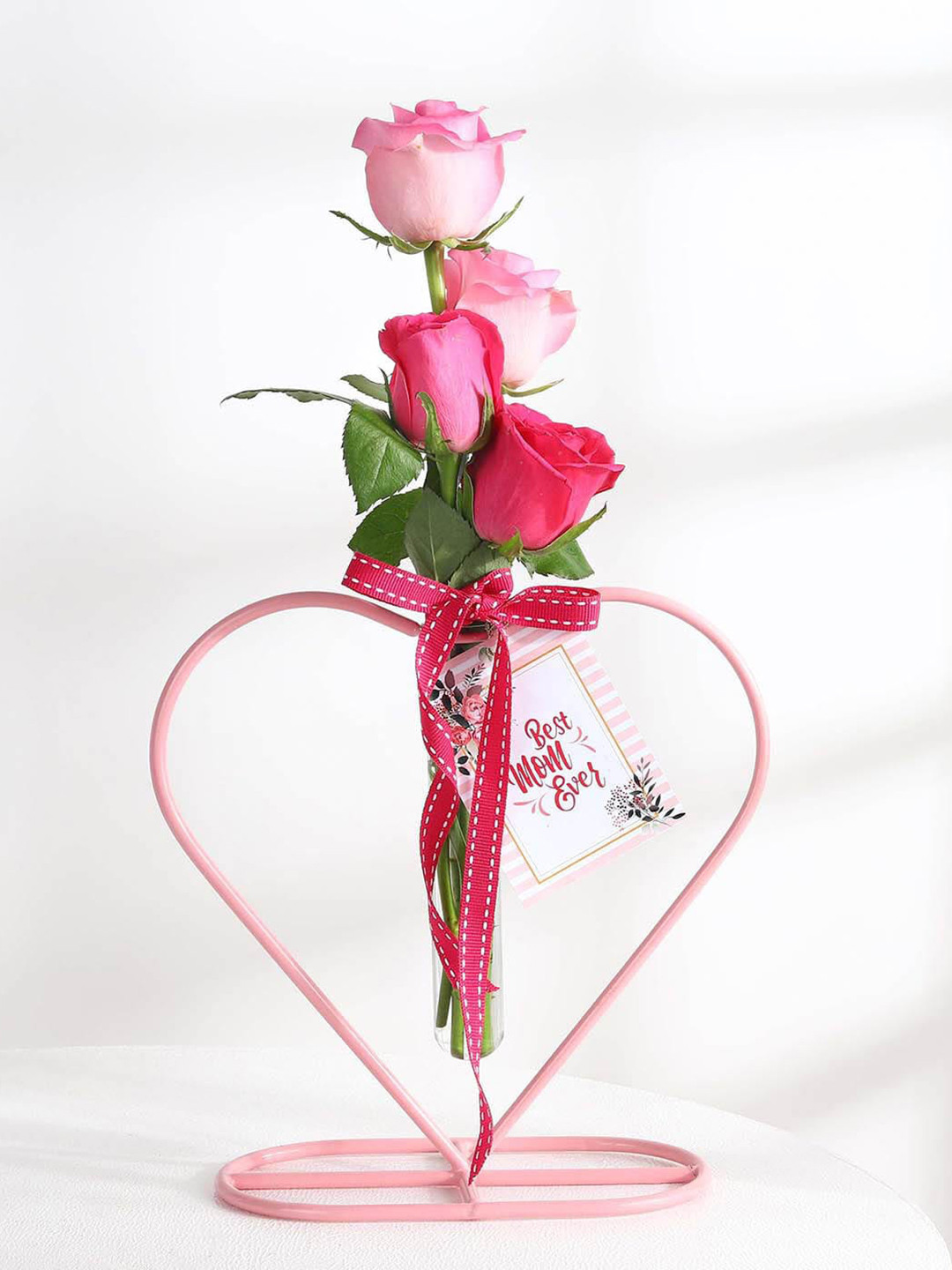 IGP Unisex Pink Rose Bouquet With Heart Shaped Planter