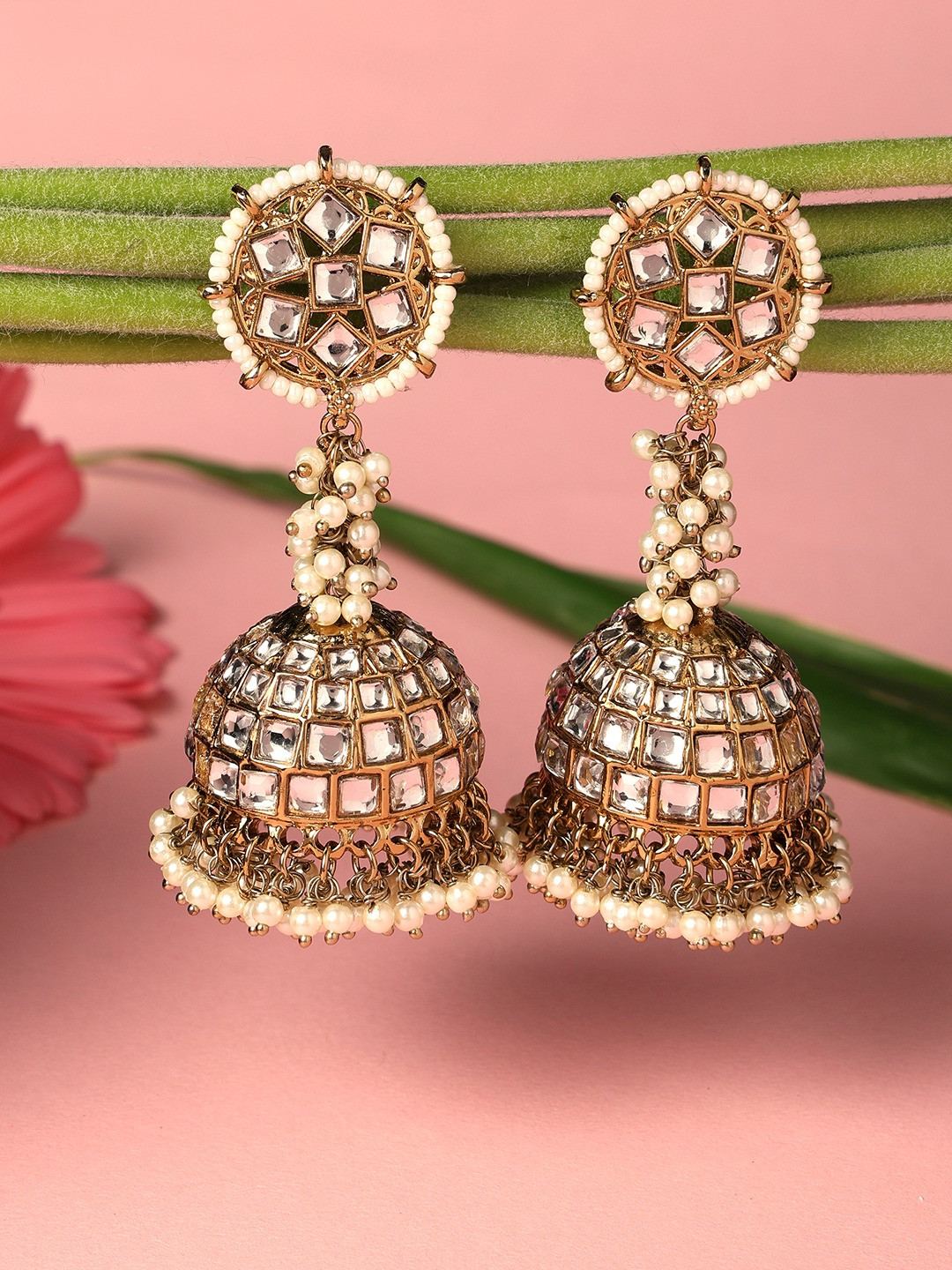 Zaveri Pearls Artificial Kundan Gold Plated Jhumkas