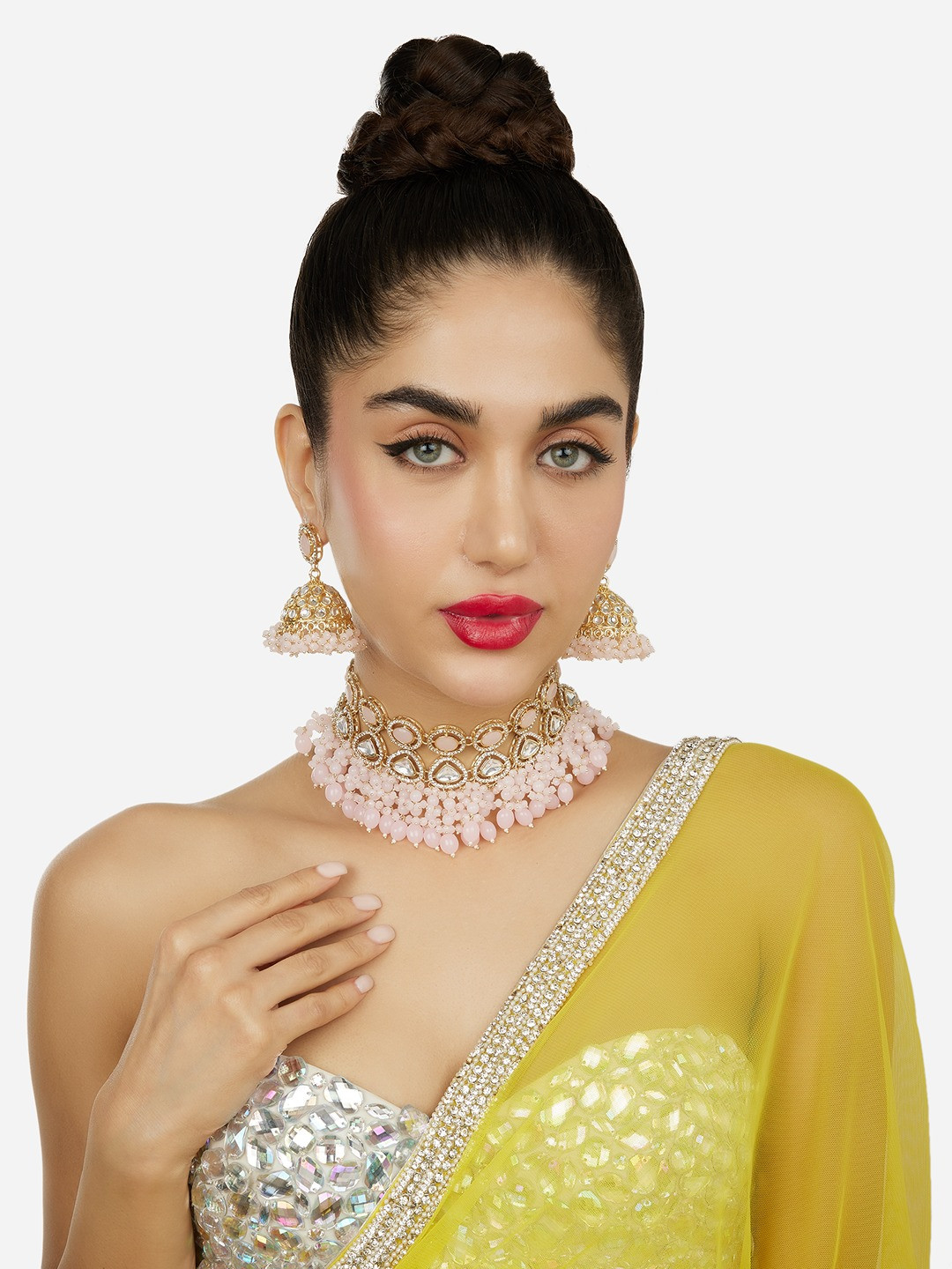 Zaveri Pearls Gold-Plated Austian Diamond Stone-Studded & Beaded Jewellery Set