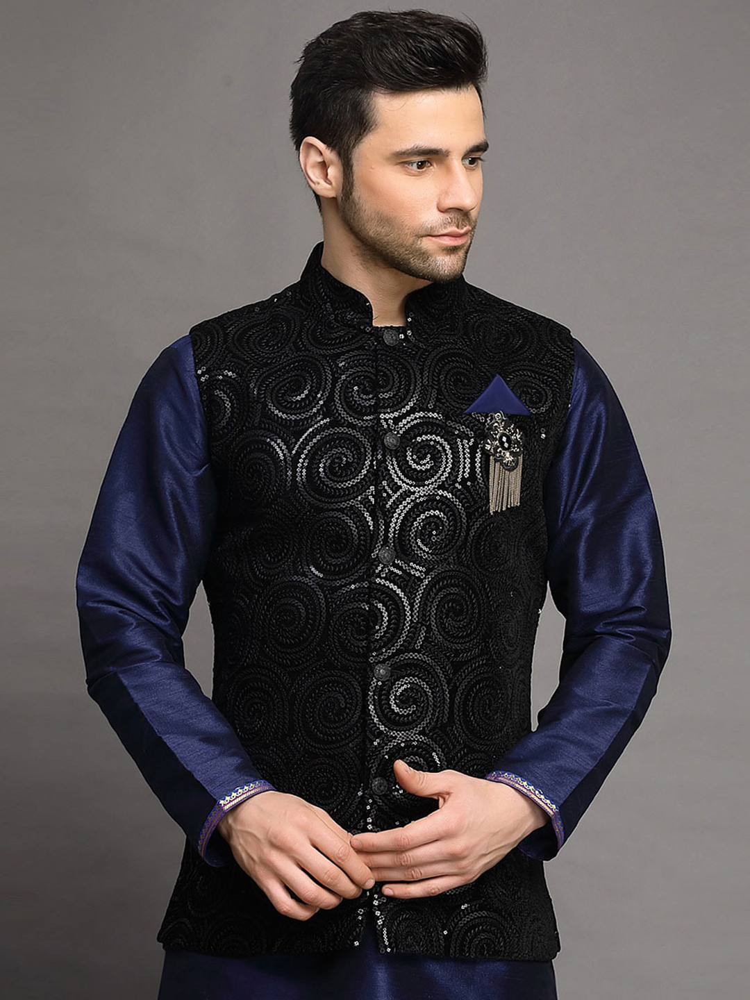 Utsav Fashion Embroidered Woven Nehru Jacket