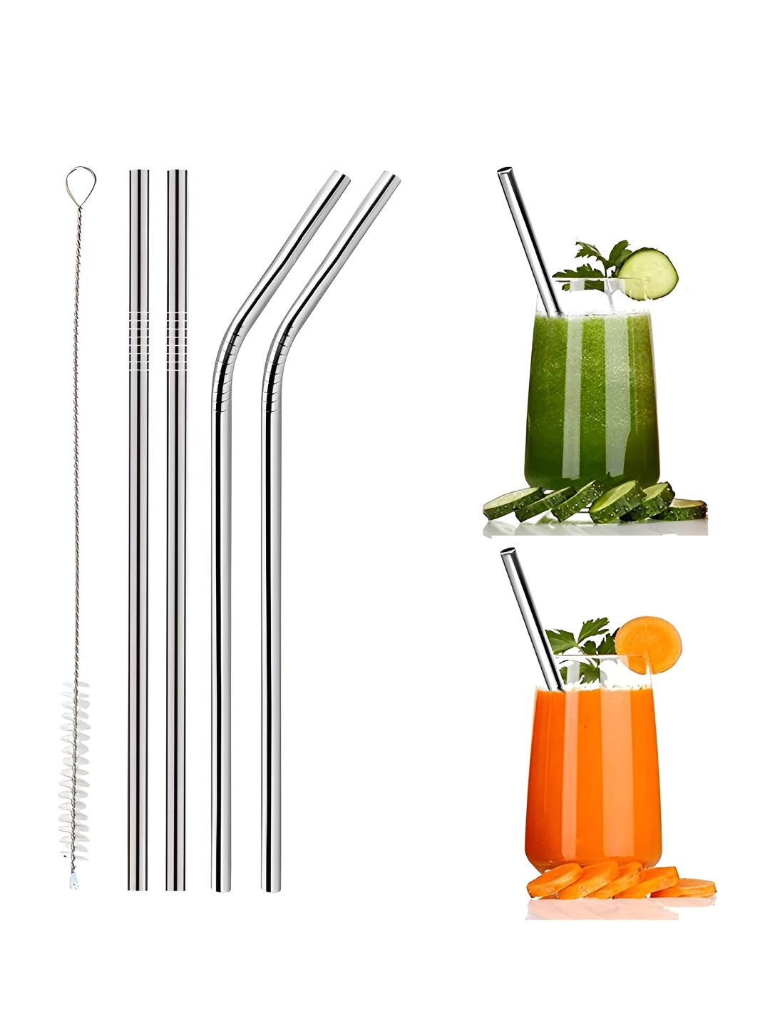 ZURU BUNCH Steel-Toned 5 Pcs Stainless Steel Straws