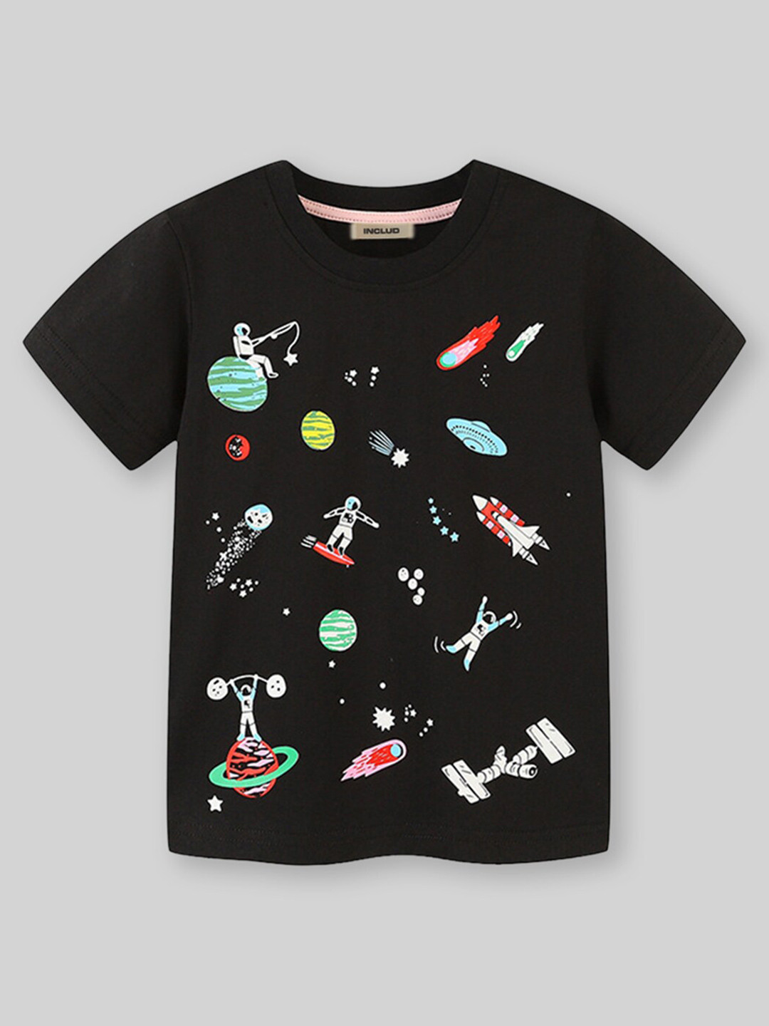 INCLUD Boys Round Neck Conversational Printed Cotton Regular Fit T-shirt