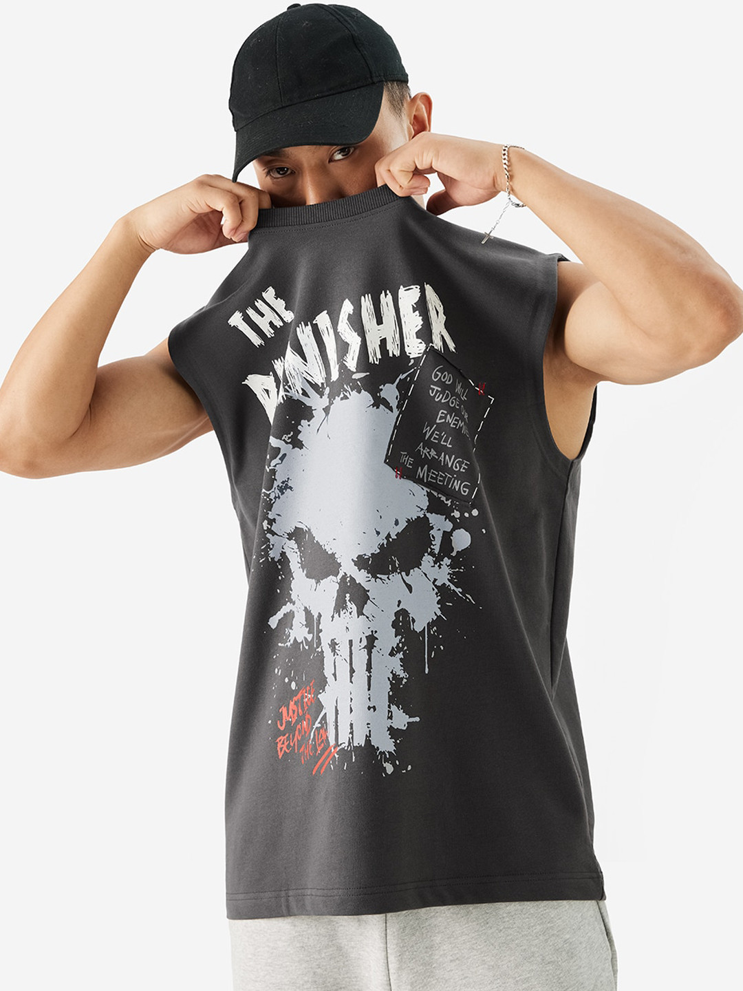 The Souled Store Grey Printed Cotton Gym Vests 255034