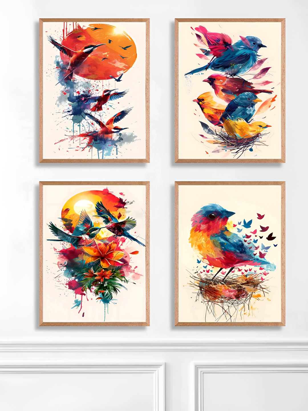 SAF Synthetic Wood 4 Piece Wall Rectangle Paintings Wall Art -11 x 14 In