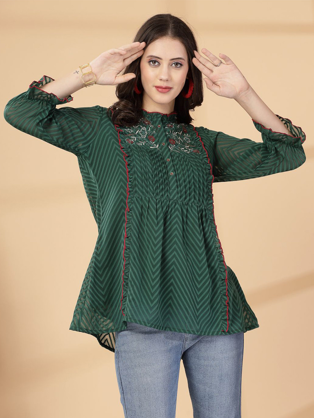 Nayam By Lakshita Women Solid Georgette Tunic with Embroidered Yoke