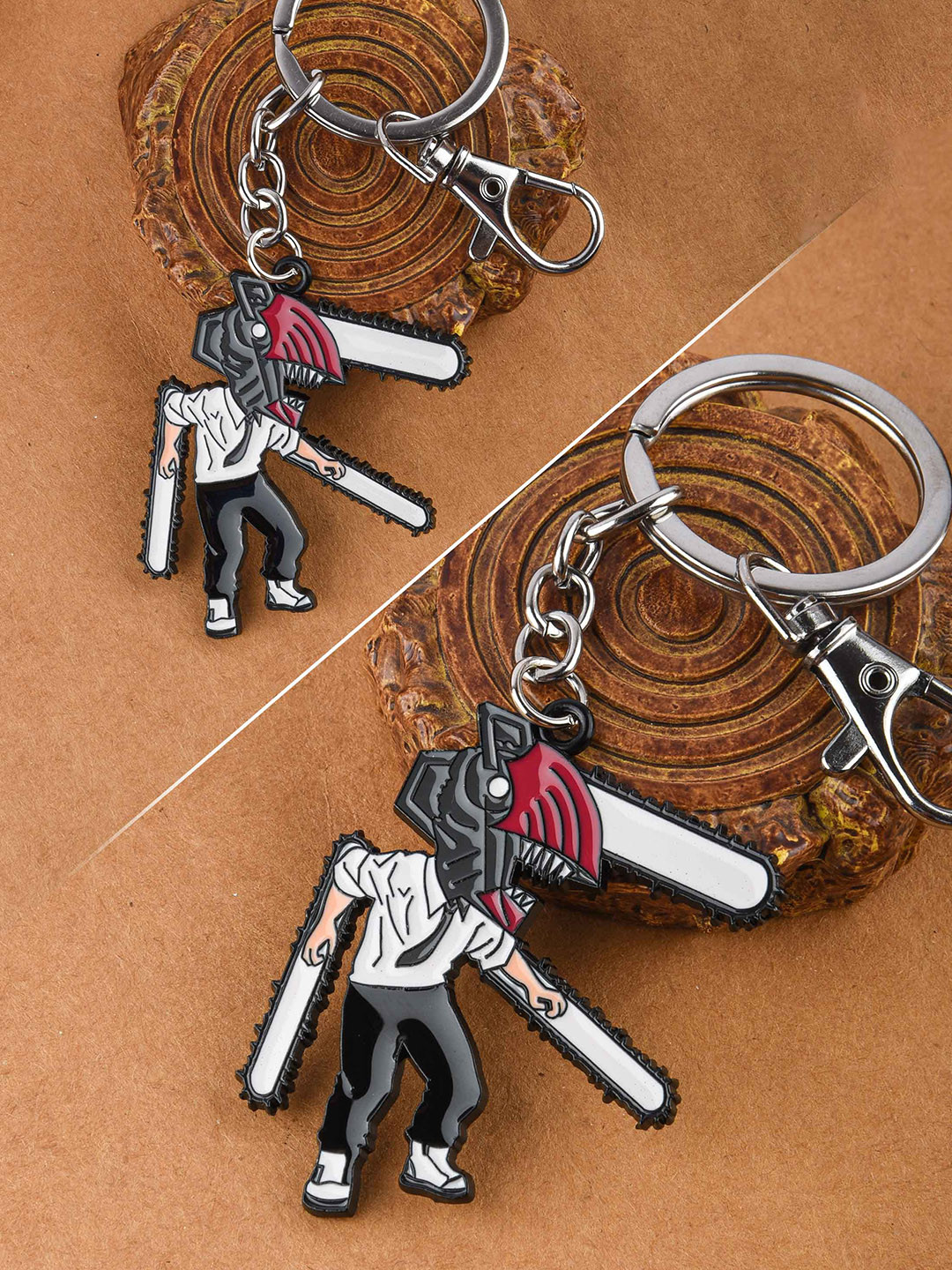 COMICSENSE Grey & White Textured Chainsaw Man Anime Devil Metal Key Chain