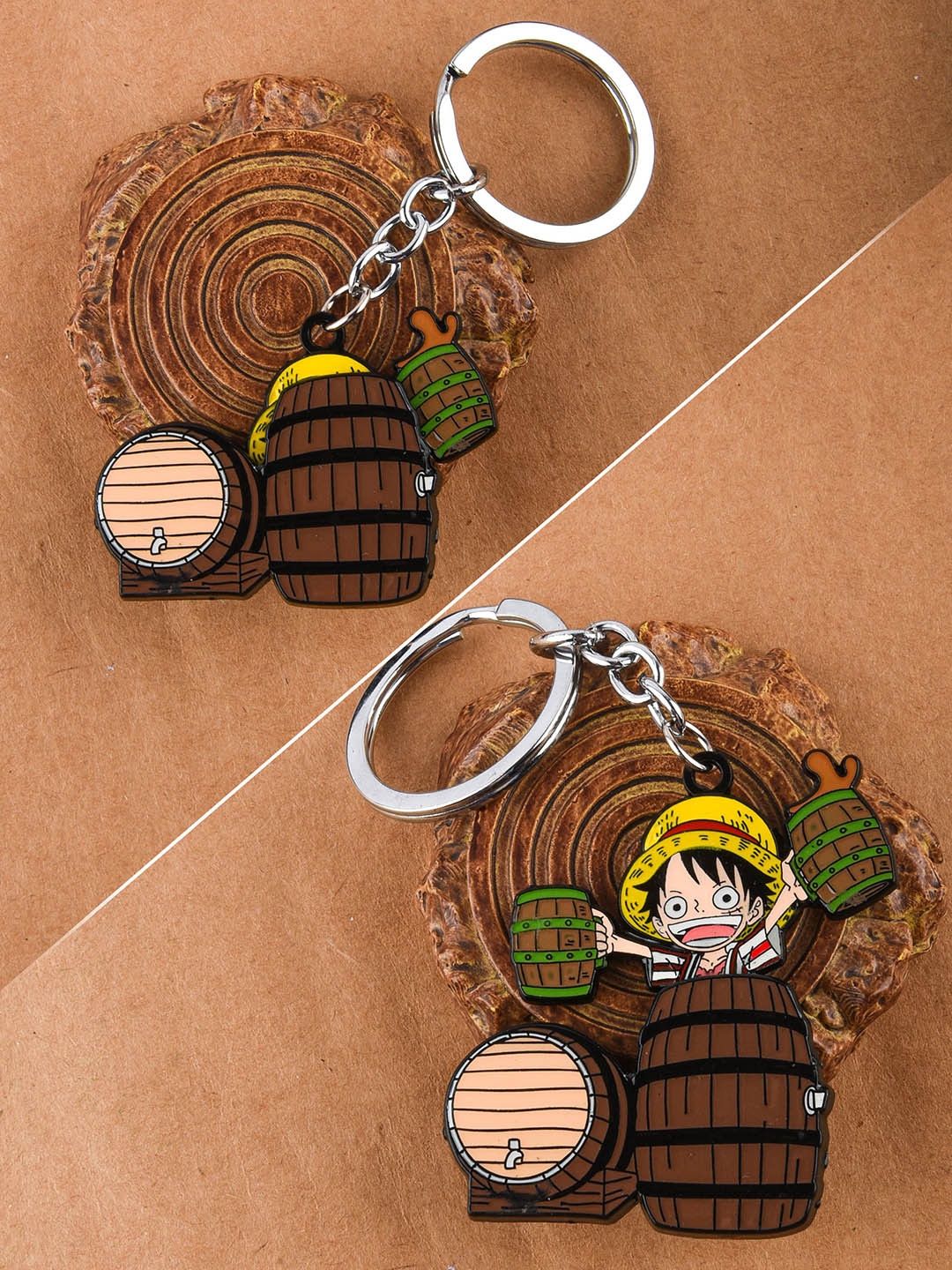 COMICSENSE Brown & Silver Toned Textured Anime Luffy Metal Key Chain