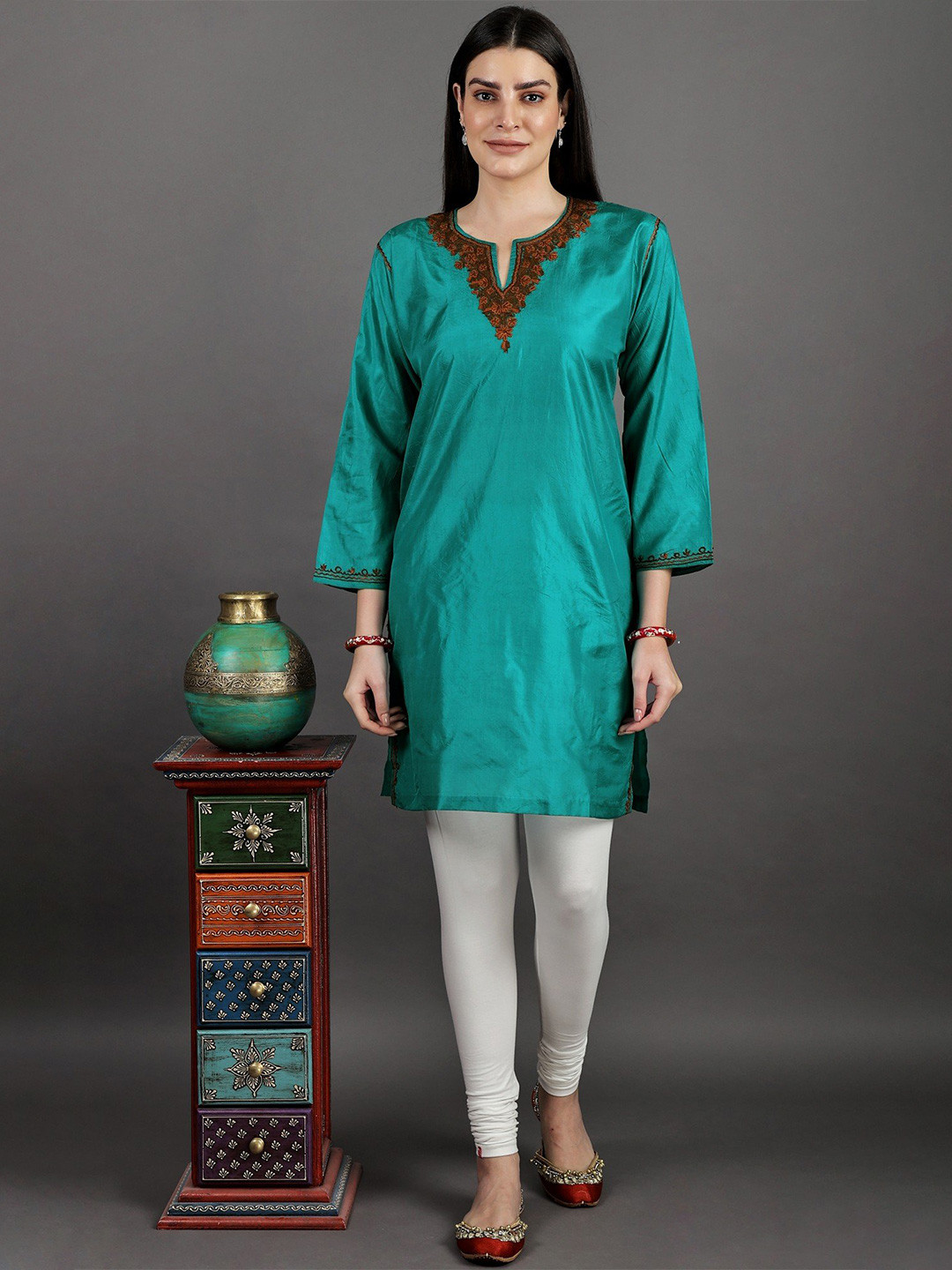 Exotic India Embroidery Round Neck Kurta