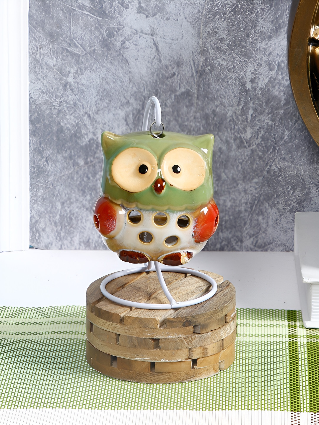 Aura Green & Red Ceramic Tealight Candle Holder