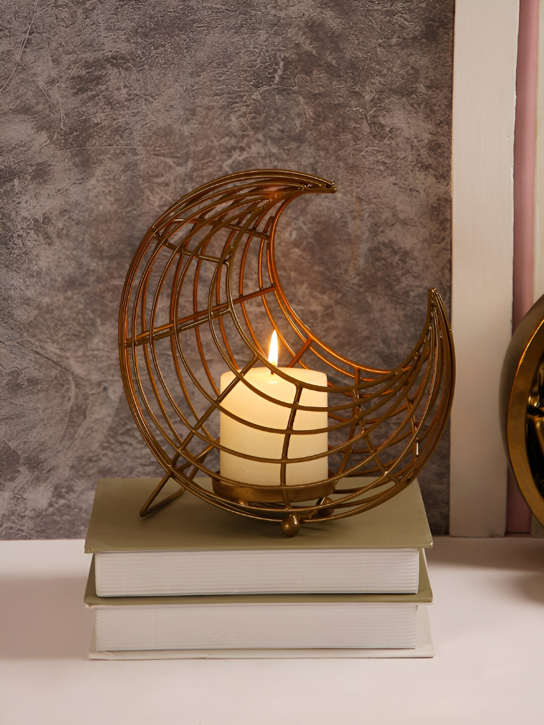 Aura Gold-Toned Moon Shaped Candle Holder