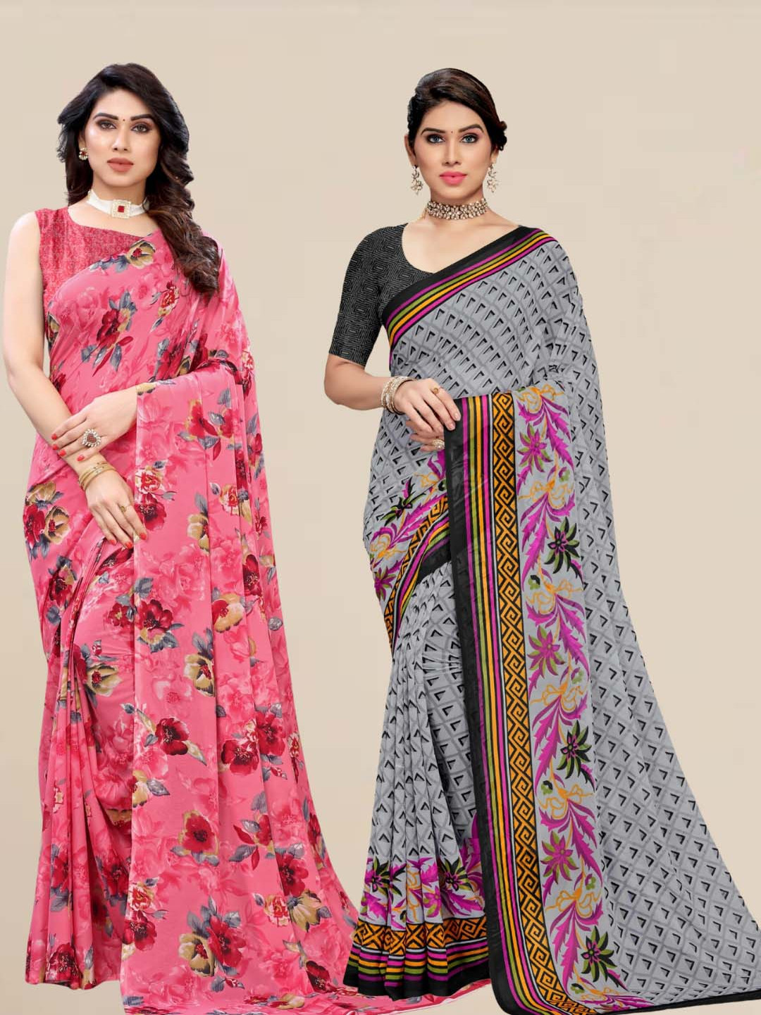 MS RETAIL Floral Poly Georgette Saree