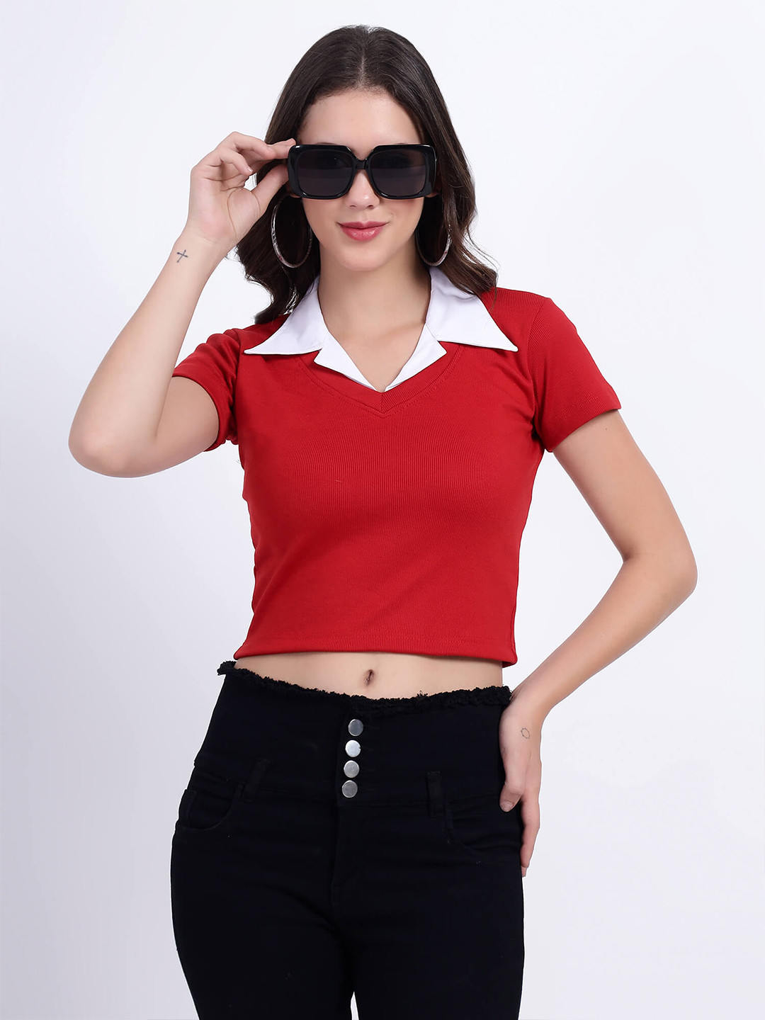 TABADTOD Shirt Collar Crop Top