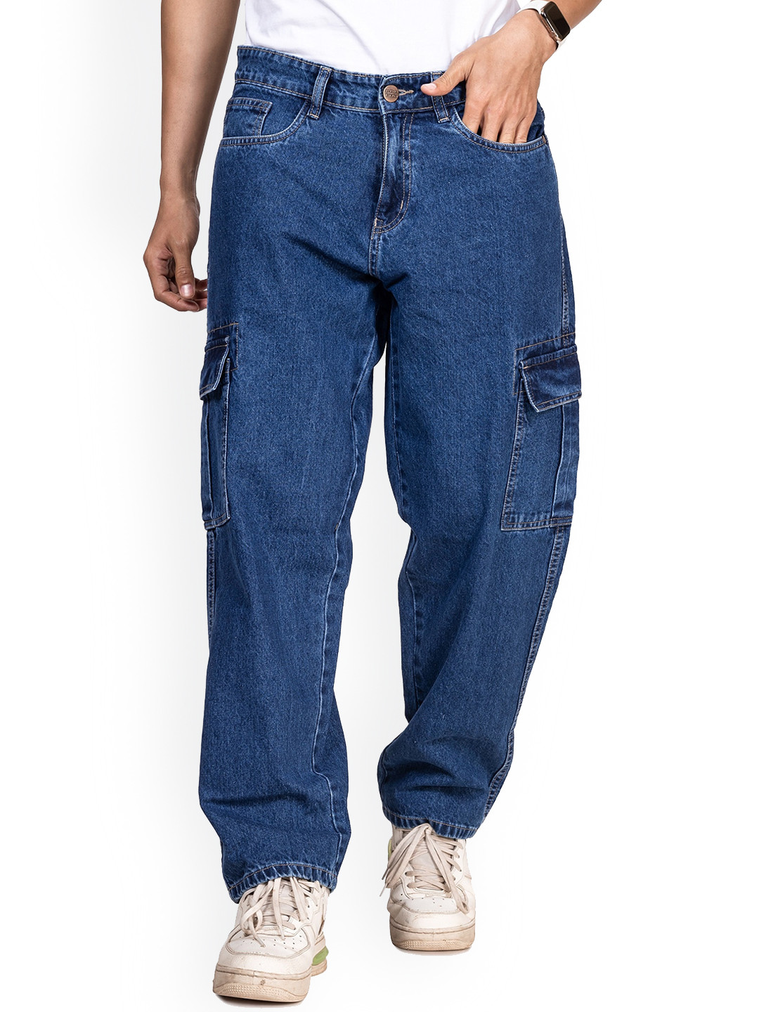 TBS- THE BARGAIN STREET Men Straight Fit Clean Look Cotton Denim Cargo Jeans