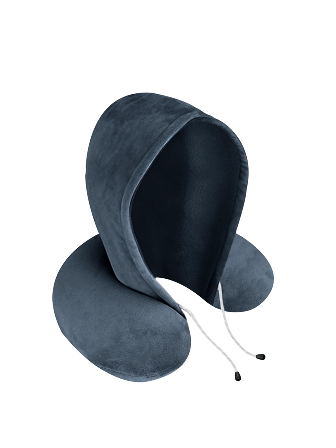 BILLEBON Grey Solid Faux Velvet Adjustable Soft Fibre Travel Pillow-25 x 25 x 4 cm