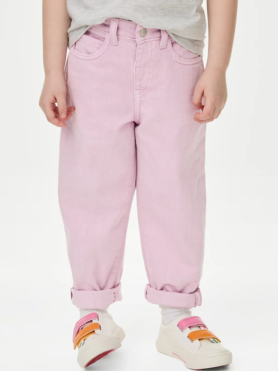 Marks & Spencer Girls Pink High-Rise Clean Look Stretchable Mom Fit Jeans