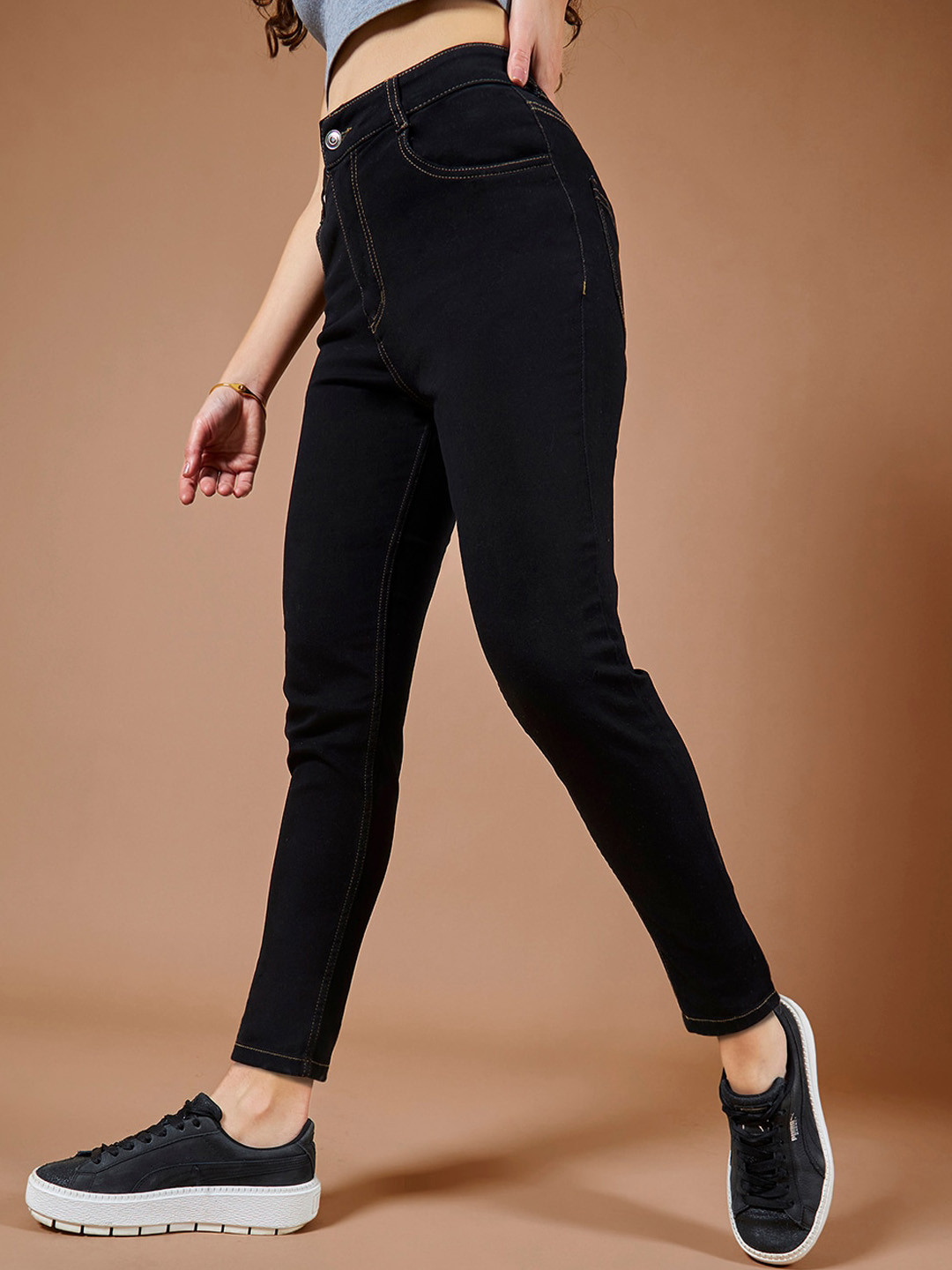 DOLCE CRUDO Women Harmonious Palette Black Skinny Fit High-Rise Stretchable Jeans