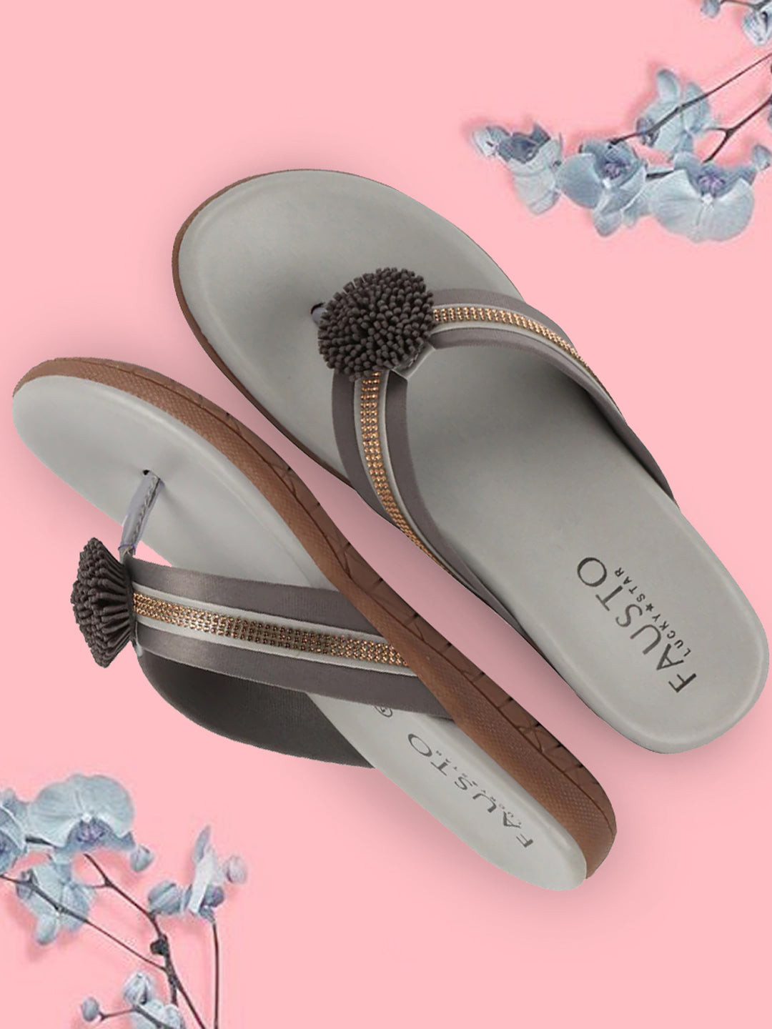 FAUSTO Embellished Open Toe Flats