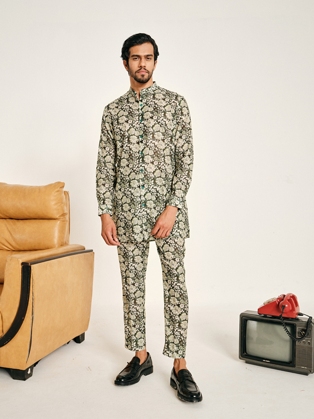 Project Bandi Floral Printed Regular Chanderi Cotton Kurta with Trousers