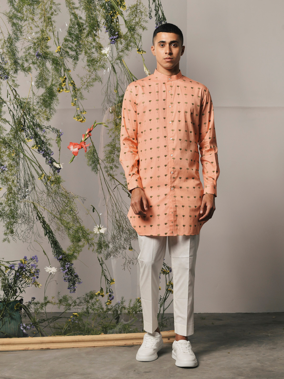 Project Bandi Floral Printed Band Collar Kurta with Trousers