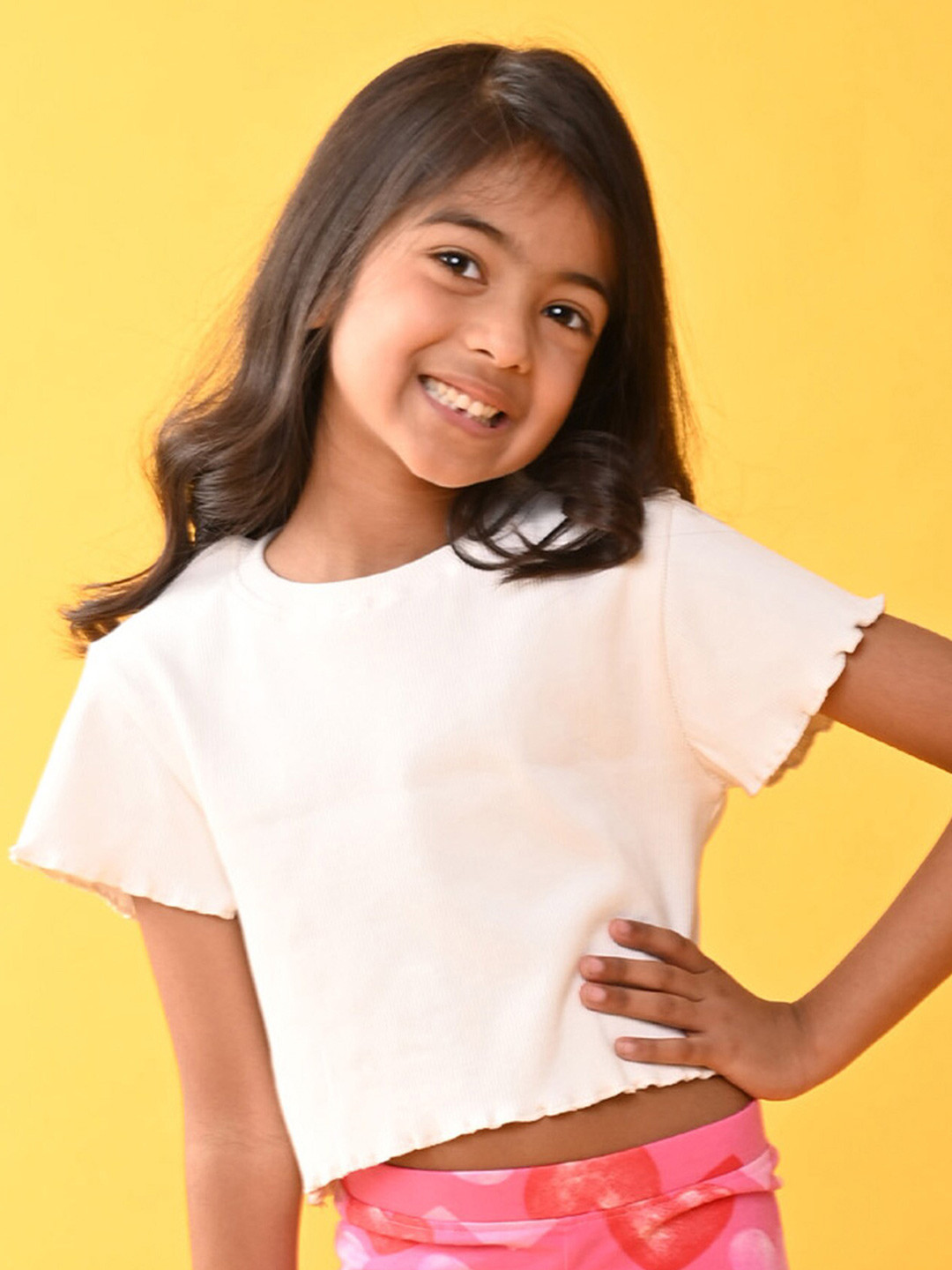 Anthrilo Girls Vertical Striped Round Neck Short Sleeves Crop Length Boxy Top