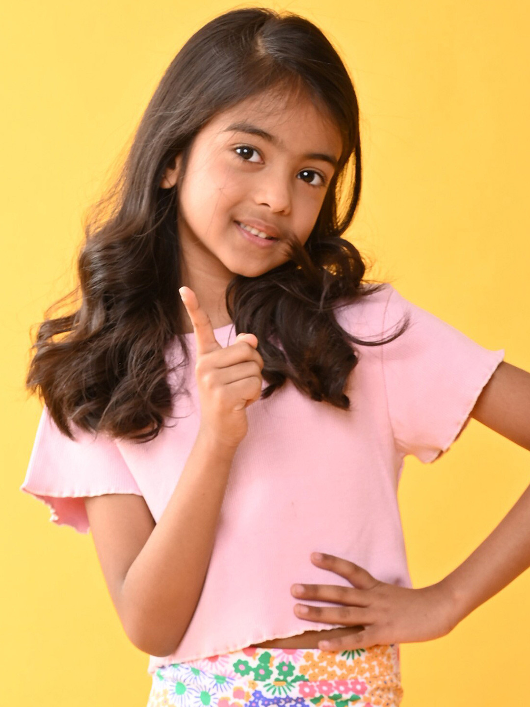 Anthrilo Girl Self Design Round neck Short Sleeves Boxy Crop Top