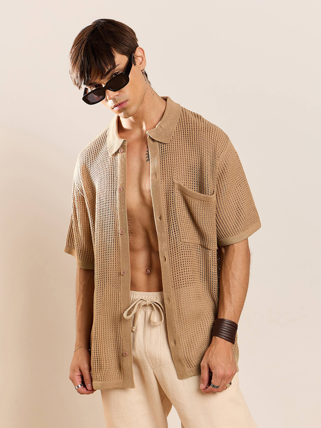 MASCLN SASSAFRAS Relaxed Spread Collar Micro Checks Checked Casual Shirt