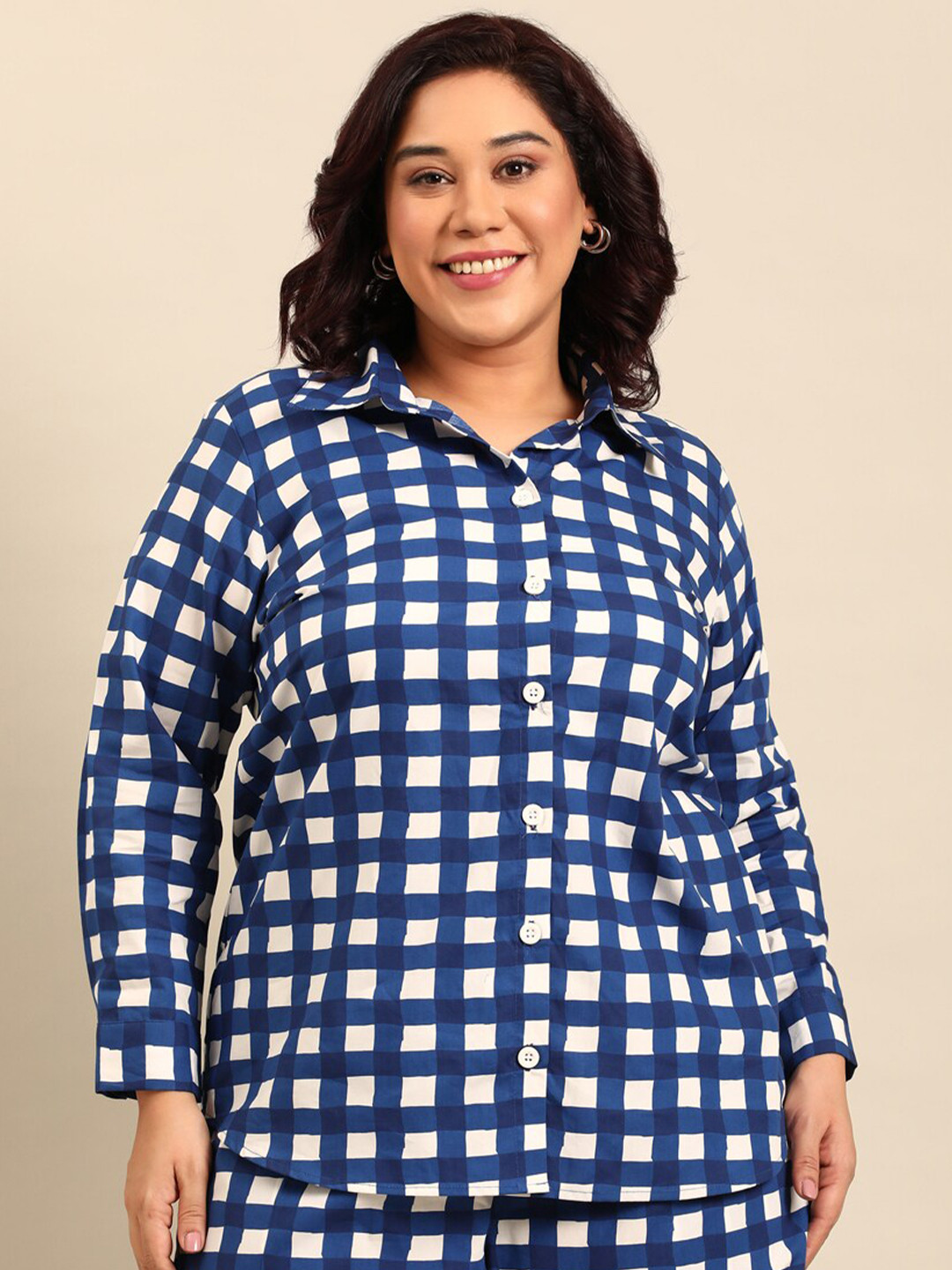 The Pink Moon Gingham Checked Spread Collar Casual Shirt