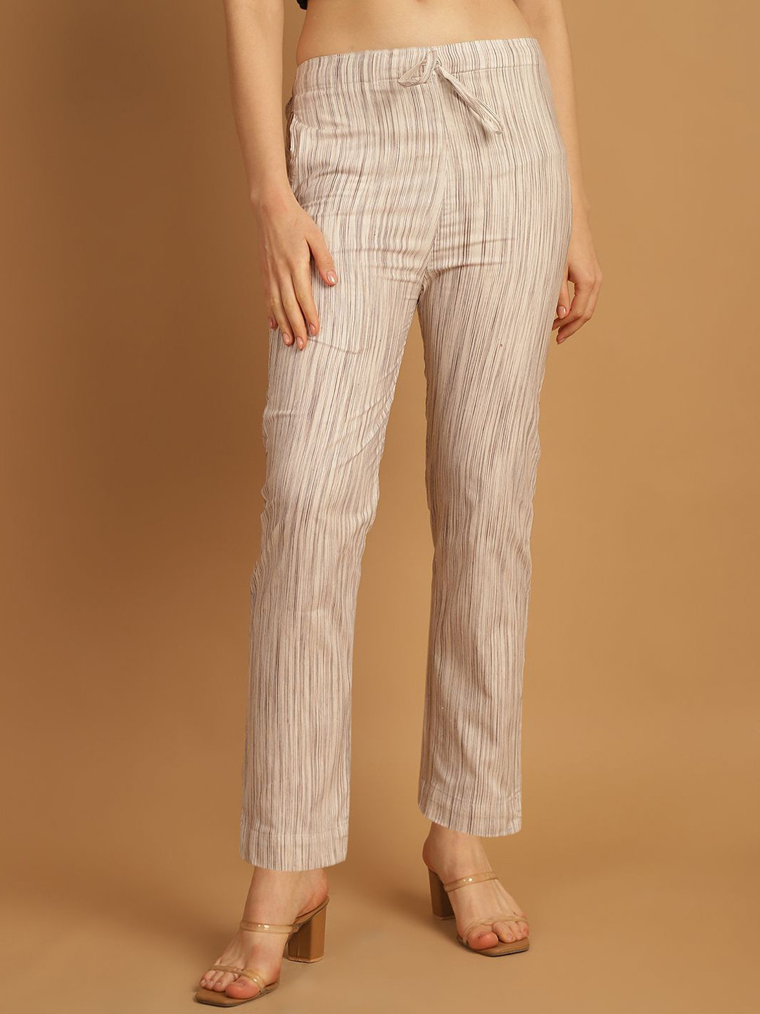 Enchanted Drapes Women Striped Plain Mid-Rise Cotton Trousers