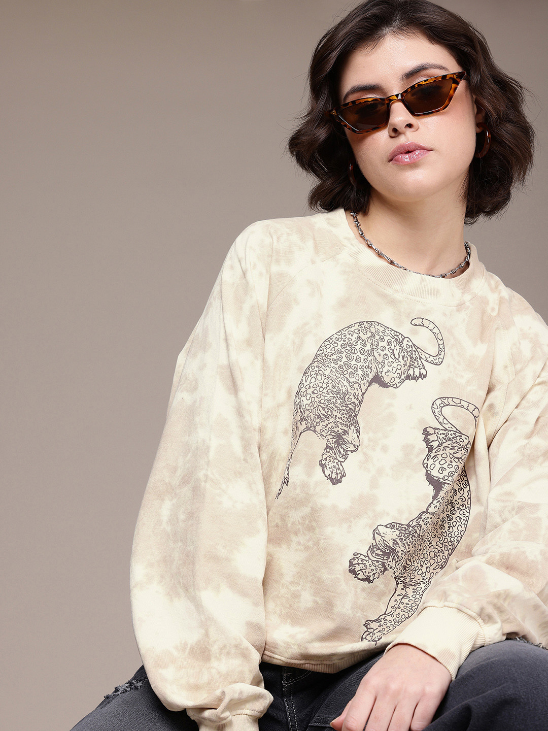 The Roadster Life Co. Dyed Effect Graphic Printed Pure Cotton Sweatshirt