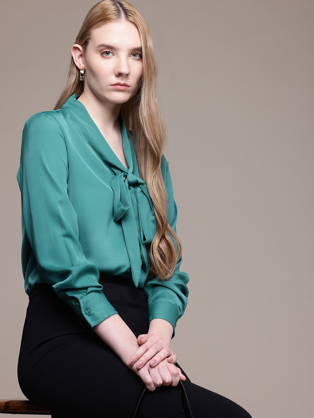 French Connection Tie-Up Neck Casual Shirt