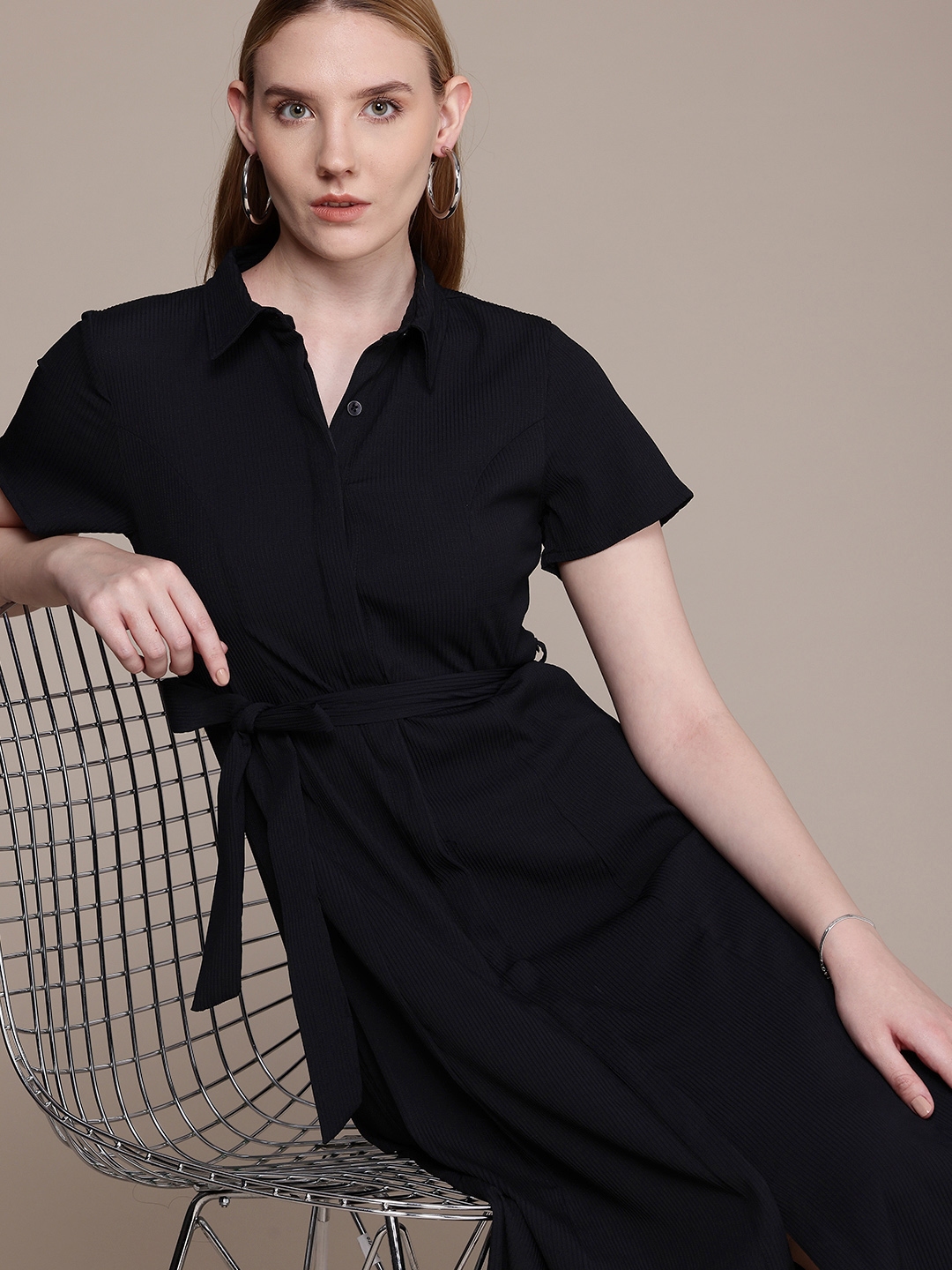 Buy French Connection Self Striped Shirt Style Midi Dress Dresses for Women 29411080 Myntra