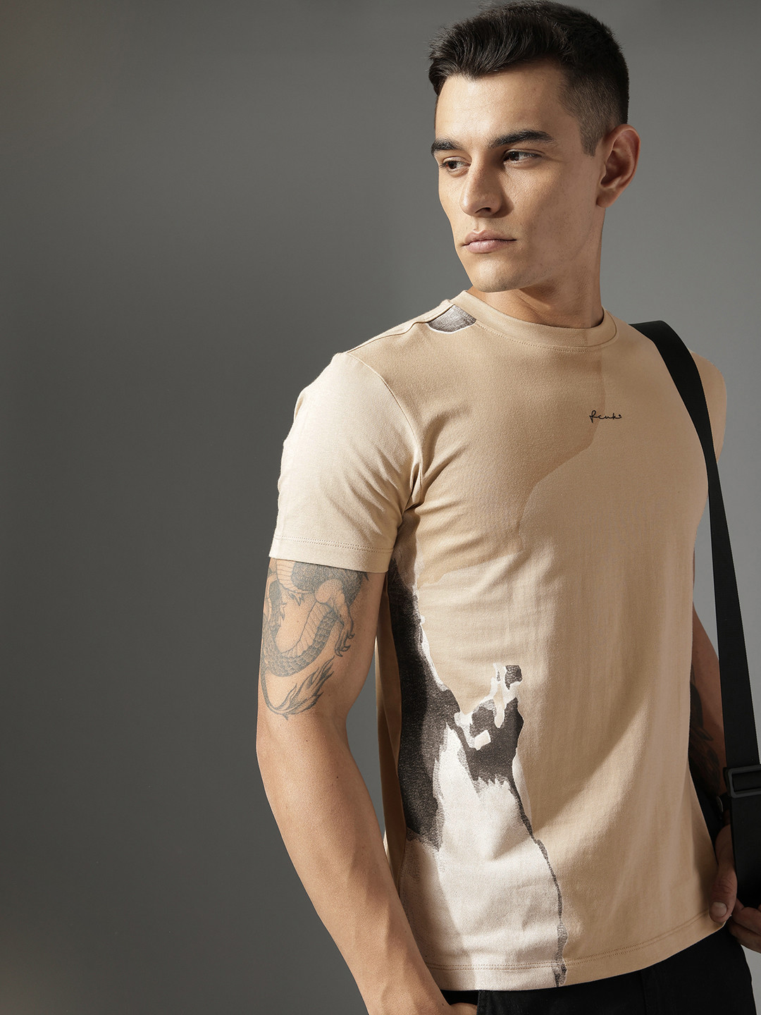 FCUK Pure Cotton Abstract Printed T-shirt