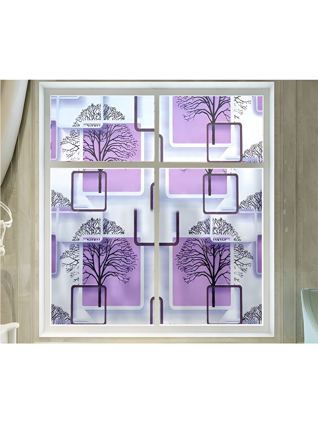 Jaamso Royals White & Purple Printed Self-Adhesive Window Frosting Film Sticker