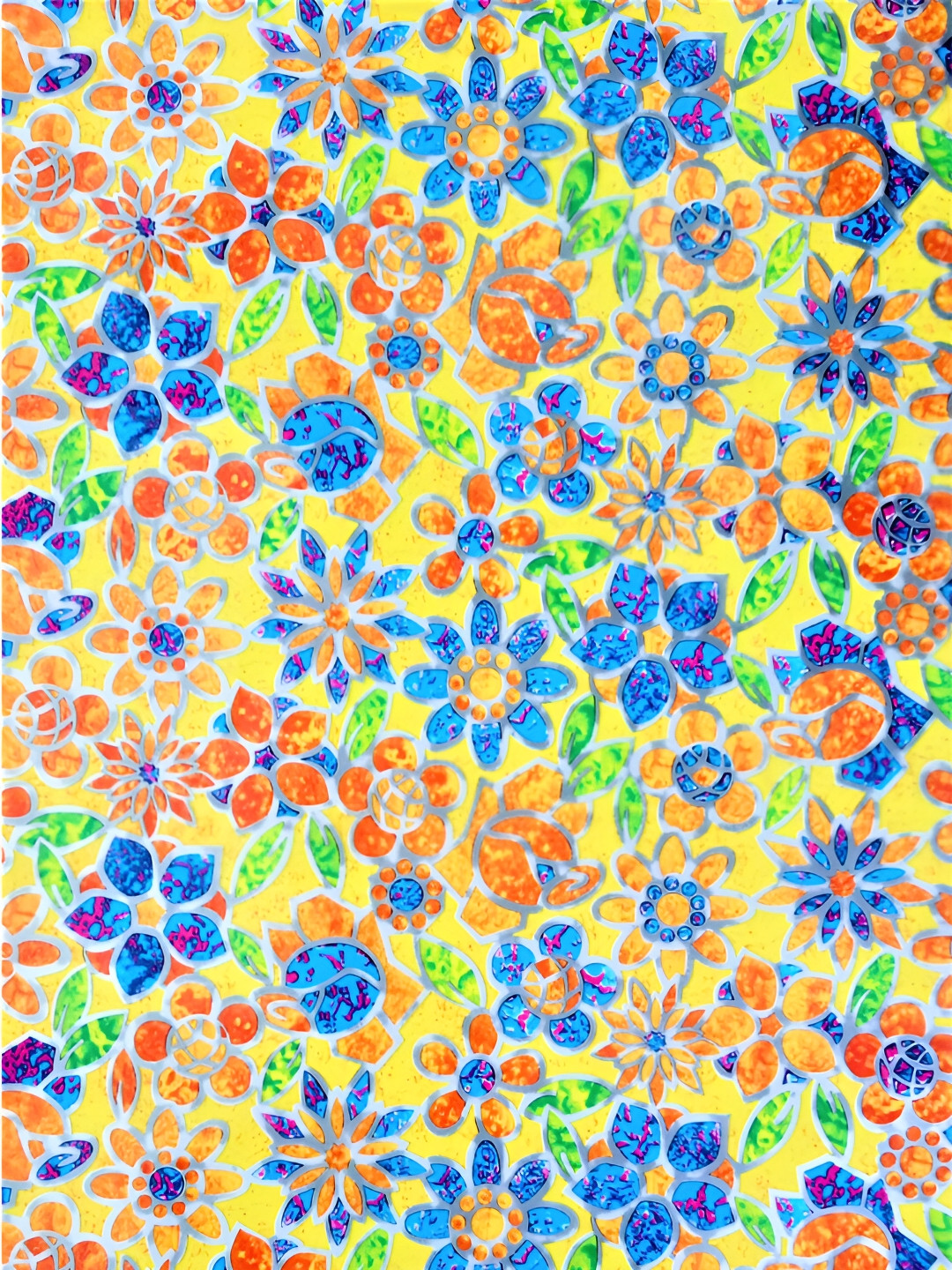 Jaamso Royals Blue Floral and Botanical Printed Self-Adhesive Window Frosting Film Sticker